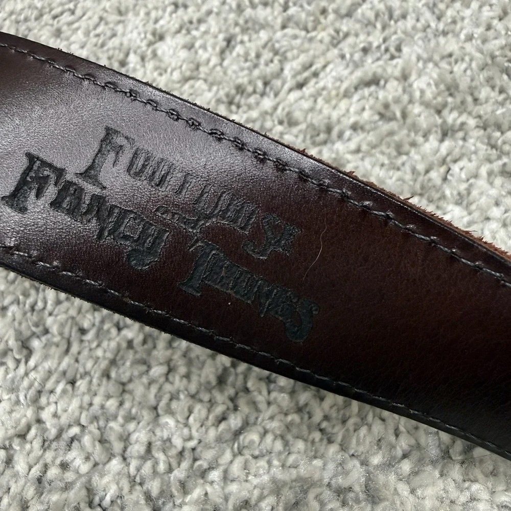Footloose and Fancy‎ Things Bison Leather belt men's size 36 brass buckle brown